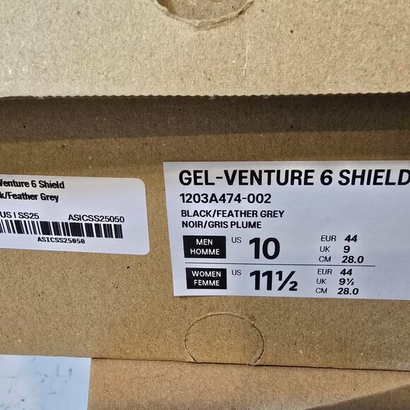 Asics Gel-Venture 6 Shield Black Feather Grey 1203A474-002 Mens 10 Hiking Trail - Picture 11 of 15